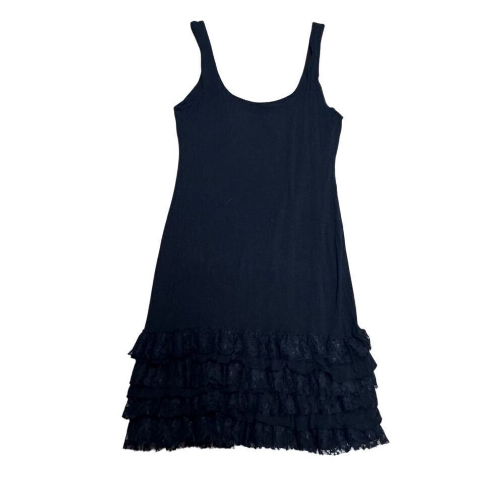 Euc Bailey44 Women's Black Sleeveless Lace Ruffle Knee Length Dress Size S